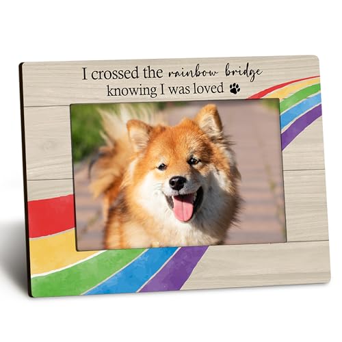 Pet Memorial 4x6 Picture Frame, Bereavement Gifts for Loss of Dog or Cat, Rainbow Bridge Pet Photo Frames for Desk Decor - color: Multicolor