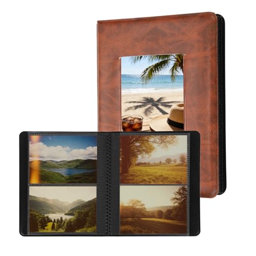 uxcell 64 Pockets Vintage Photo Album, 16 Pages Photocard Holder 5.8 x 4.5" Retro PU Leather Instant Camera Album Picture Book Organizer for Weddings Travel Family, Brown - color: Bright Brown, size: 5.79 x 4.53 Inch（64 Pockets)
