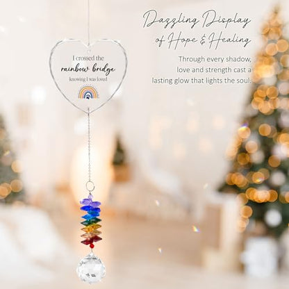 Pet Memorial Suncatcher I Crossed the Rainbow Bridge - Dog Memorial Gifts - Pet Loss - Thoughtful Dogs and Cats Remembrance - Pet Sympathy - Crystal Bereavement Gift - color: I Cross the Rainbow Bridge