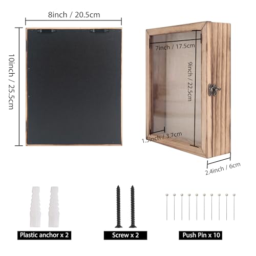 GraduatePro Shadow Box Frame 8x10 Display Case with Linen Back, Real Glass Window Door with Hinge, Picture Frame Wedding Bouquet Memorabilia Medals Photos Memory Box for Keepsakes, Carbonized Black | Hinged Front Open Door with Tempered Glass, Linen Back