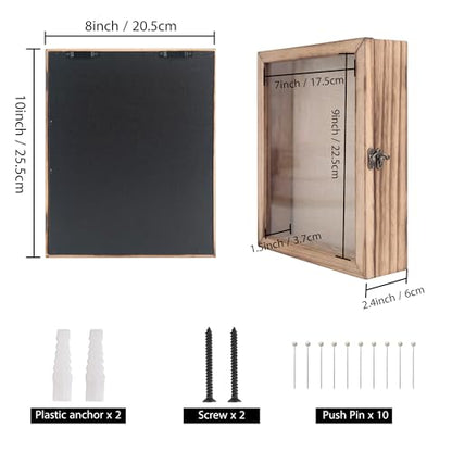 GraduatePro Shadow Box Frame 8x10 Display Case with Linen Back, Real Glass Window Door with Hinge, Picture Frame Wedding Bouquet Memorabilia Medals Photos Memory Box for Keepsakes, Carbonized Black | Hinged Front Open Door with Tempered Glass, Linen Back