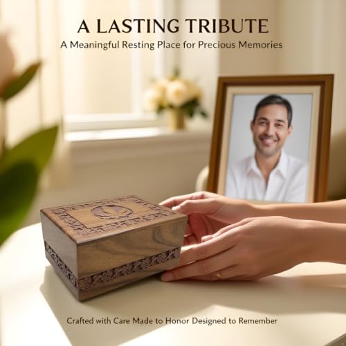 Leaf Border Wooden Urn Box for Human Ashes, Cremation Funeral Urns, Decorative Urn, Pet Memorial Box, Cat Infant Adult Urn, Burial Ash Keepsake - Medium - size: Medium
