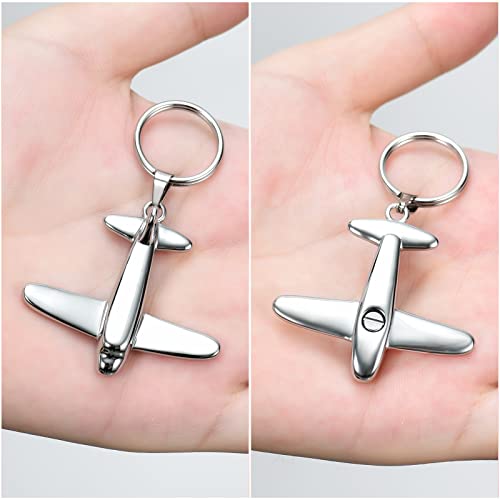 Minicremation Cremation Jewelry Urn Keychain for Ashes Airplane Memorial Urn Pendant for Human Pet's Keepsake Key Chain - color: Silver