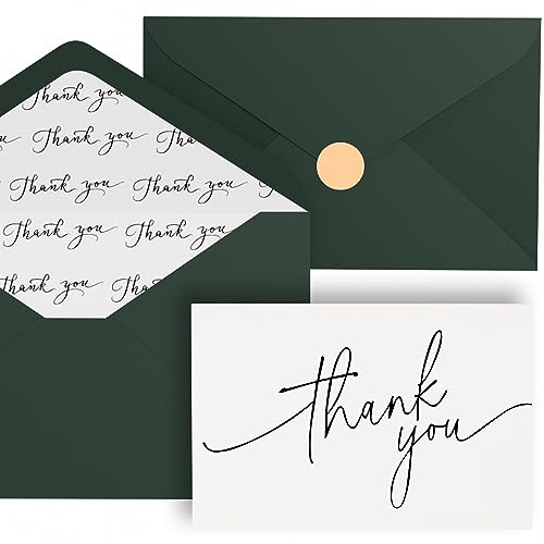 Goefun 144 Pack Thank You Cards with Envelopes Bulk Pack 4×6 Green | Goefun Blank Thank You Notes, Elegant Designs for Wedding, Baby Shower, Bridal Shower, Small Business, Graduation and Funeral - color: dark green