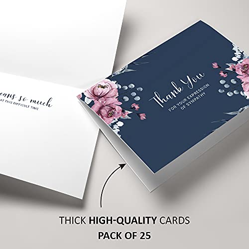 Sympathy Thank You Cards with Envelopes,Pack of 25 Navy Thank You Cards for Funeral, Times of Remembrance and Simple Thank You's,Short Statement Thank You Sympathy Cards with Ample Inside Room (Navy)