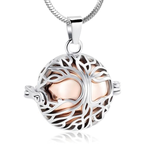Cremation Jewelry Urn Necklace for Ashes with Hollow Mini Ball Keepsake Urn Pendant Memorial Jewelry for Ashes - color: Rose gold-1