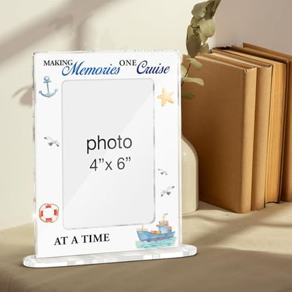 Beach Coastal Vacation Picture Frame, Cruise Lovers Gifts for Women Men Friends, Coastal Making Memories One Cruise Acrylic Picture Frame 4 x 6 Inch Photo - color: U-Making Memories