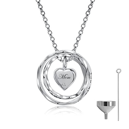 Sterling Silver Cremation Jewelry for Ashes Pendant Eternity Urn Necklace Keepsake Memorial Gifts You Are Always In My Heart I Love You Forever - color: White, style: Mom