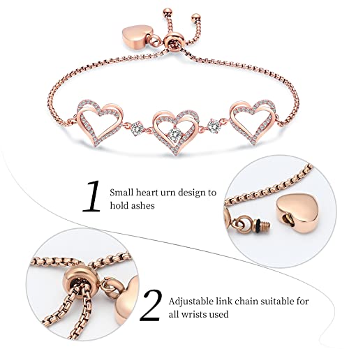 shajwo Heart Urn Bracelet for Ashes for Women - color: Rose Gold-White