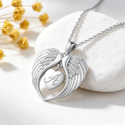 TUGHRA Memorial Necklace for Women Men, Angel Wings Heart Pendant 925 Sterling Silver A Piece of My Heart Is In Heaven Charm Necklace Sympathy Gift - style: 04-A
