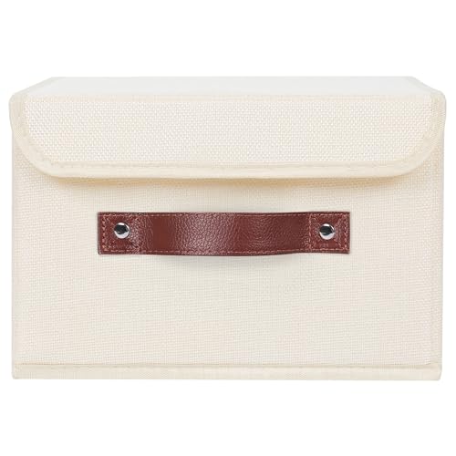 ANMINY Fabric Storage Box Bins with Lids, Beige, 10"x8"x7" - color: Beige, size: Small (Pack of 1)