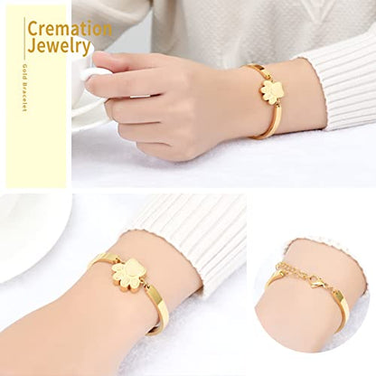 XSMZB Cremation Bracelet for Ashes - Paw Print Cremation Jewelry Pet Dog Cat Stainless Steel Keepsake Memorial Urn Bangle - color: Gold