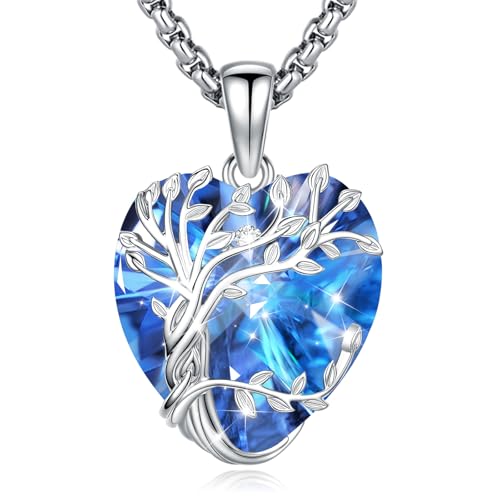 Eusense Tree of Life Necklace for Women Men Sterling Silver 925 Tree Urn Locket Cremation Jewelry Family Tree Pendant Gifts for Her Him Mom Dad Grandma Daughter - style: E-G-Tree of Life Necklace 09-Sapphire