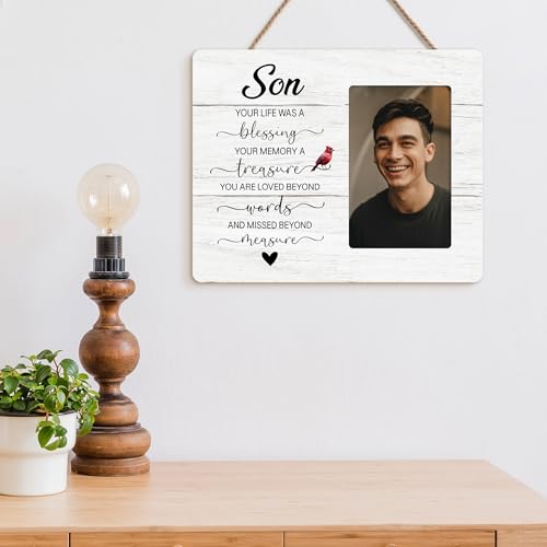 Memorial Picture Frame Gifts for Loss of Son, In Loving Memory Frame, Sympathy Gifts for Loss of Son Wooden Picture Frames, 4x6 inch Photo