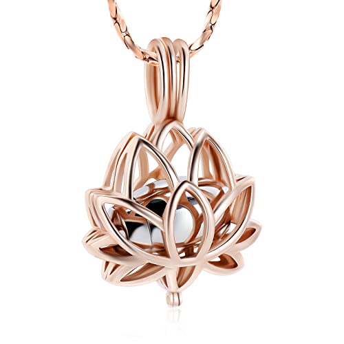 Imrsanl Cremation Jewelry for Ashes - Lotus Flower Ashes Pendant Necklace with Mini Keepsake Urn Memorial Ash Jewelry - color: Rose Gold-Silver