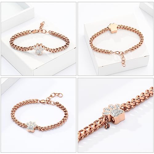 zeqingjw Urn Bracelet for Pets Ashes Pet Cremation Jewelry Stainless Steel Paw Print Pet Memorial Bracelet Pet/Dog's/Cat's Ashes Keepsake for Women Men - color: Rose Gold