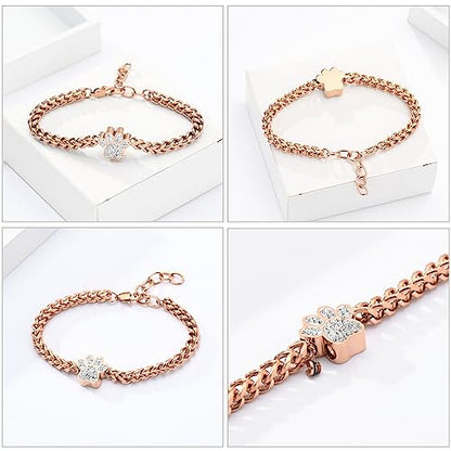 zeqingjw Urn Bracelet for Pets Ashes Pet Cremation Jewelry Stainless Steel Paw Print Pet Memorial Bracelet Pet/Dog's/Cat's Ashes Keepsake for Women Men - color: Rose Gold