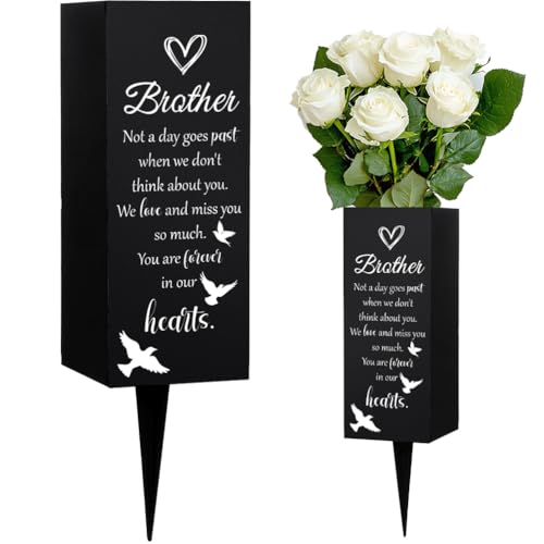 WEBEEDY Brother Metal Cemetery Vases for Grave Cemetery Flower Holders with Holes Grave Decorations for Memorial Day Sympathy Funeral Gift for Loss of Loved Ones, 3.1x7.9 Inch, 1pc - color: Birds in Flight, Brothers