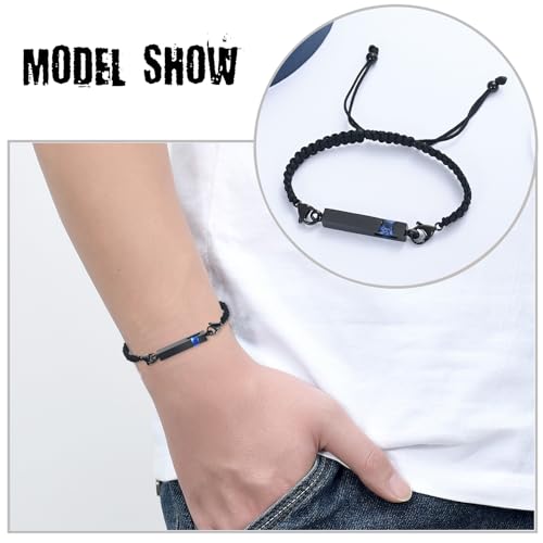constantlife Birthstone Crystal Cube Urn Bracelet for Ashes Braided Rope Adjustable Bangle Cremation Memorial Jewelry Loved Ones Funeral Keepsake Gift for Women Men - color: Black-Blue