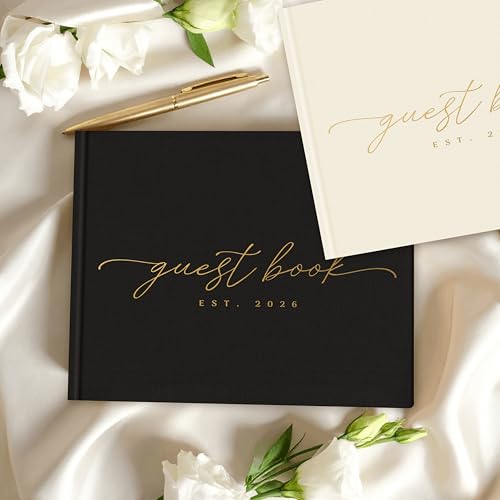 ARTESORI Personalized 2026 Wedding Guest Book for Reception — Black Guestbook to Sign in, Elegant Baby Shower Guest Book for Party & Birthday — Photo & Polaroid Guest Book for Wedding & Bridal Shower | Custom Hardcover, Gold-Foiled Guestbook 9.06" х 7.28"