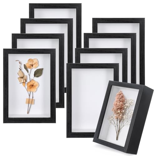 8 Pcs Shadow Box Frame, 4 x 6 Inch 3D Shadow Boxes Display Cases 1.2in Depth Picture Frame Case Wood Memory Display Cases for Dried Flowers DIY Craft Memorabilia Medals Photos(Black) - color: Black