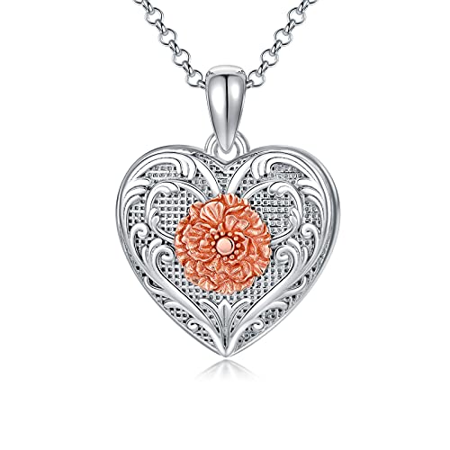 SOULMEET Sunflower/Rose/Daisy Heart Locket Necklace That Holds Pictures Keep Someone Near to You Sterling Silver/Gold Personalized Photo Locket Gift - style: C-Two Tone Rose locket only