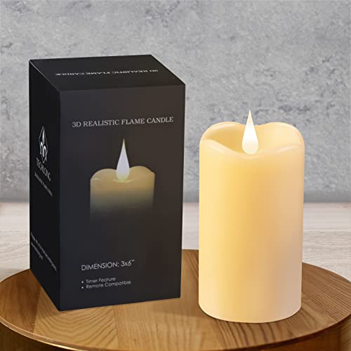TECHLONG Flickering Flameless Candles with 3D Moving Flame, Last 1000+ Hours Battery Operated Candles with Timer, Ivory Real Wax Pillar Electric LED Candle for Wedding Christmas Party/3" x 6" - color: Style A, size: 3" x 6"