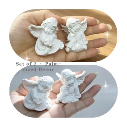 yiyuehang&BL Mini Angel 2-Piece Resin Statues Indoor Outdoor Garden Patio | 2Pcs weatherproof white resin praying angels, tiered tray decor, thoughtful religious sympathy memorial gift indoor outdoor.