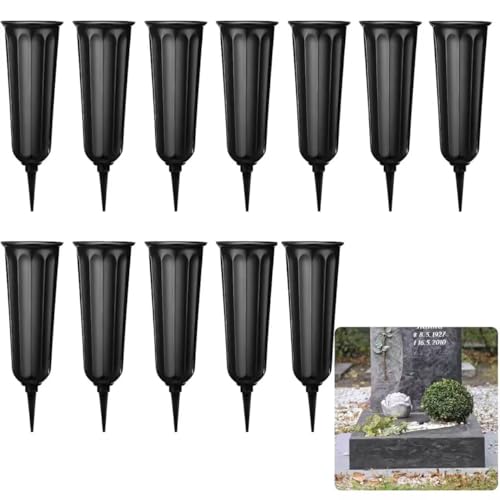 Cemetery Vases with Spikes Memorial Flower Vase Cemetery Decorations for Grave Decorations for Cemetery Vases for Flowers Cemetery Flowers for Grave Vase Black12 Pack - color: Black