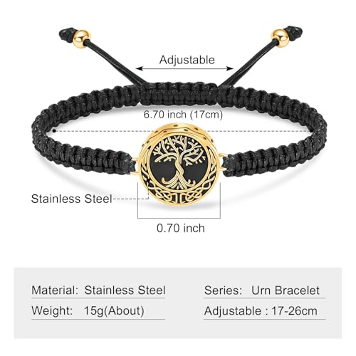 Urn Bracelet for Ashes Tree of Life Cremation Jewelry Adjustable Keepsake Bracelet Memorial Jewelry tainless Steel Ashes Pendant for Women Men - color: gold