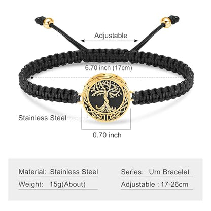Urn Bracelet for Ashes Tree of Life Cremation Jewelry Adjustable Keepsake Bracelet Memorial Jewelry tainless Steel Ashes Pendant for Women Men - color: gold