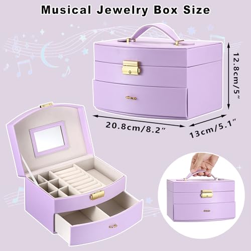 ELLDOO Musical Jewelry Box with Drawer, Purple Music Box Keepsake Box, Small Trinket Jewelry Storage Box Gift for Girls Women (Tune: You are My Sunshine) - color: Purple