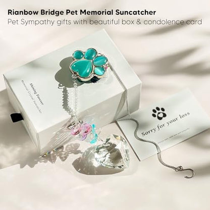 Dog Memorial Gifts for Loss of Dog, Pet Sympathy, Dog Memorial Suncatcher - color: Peacock Blue