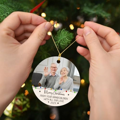 Personalized Grandparents Photo Christmas Ornament - Custom Picture Grandpa and Grandma Xmas Ornaments from Grandchildren - color: Merry Christmas Grandparents Ornament