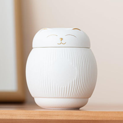 Ceramic Cat Urn for Ashes - Pet Memorial Box with Secure Lid - color: White