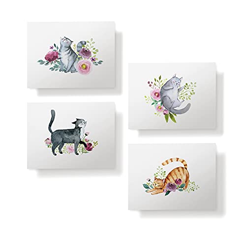 Twigs Paper Cat Thank You Cards, Set of 24 Blank Cat Stationery Note Cards | Matching envelopes included, hand-illustrated art, for nature & animal lovers, thinking of you - color: Playful Cats, size: 24-Count