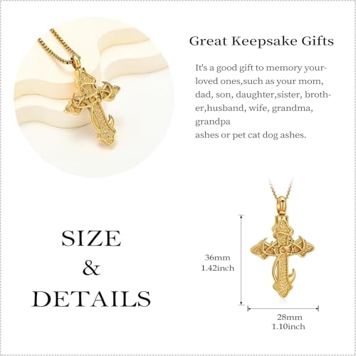 zeqingjw Cross Urn Necklace Fish Hook Cremation Jewelry for Ashes Pendant Stainless Steel Deer Antler Cross Memorial Human Pet Keepsake Ashes Holder for Men Women - color: Z-Gold