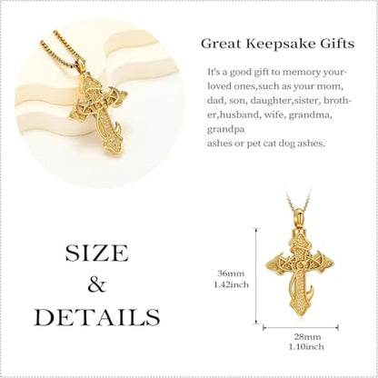 zeqingjw Cross Urn Necklace Fish Hook Cremation Jewelry for Ashes Pendant Stainless Steel Deer Antler Cross Memorial Human Pet Keepsake Ashes Holder for Men Women - color: Z-Gold
