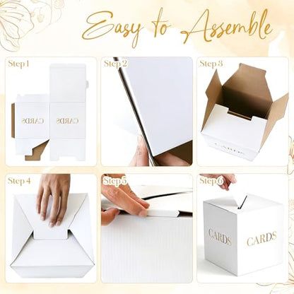 White Wedding Card Boxes for Receptions, Gift Card Box for Graduation Party | Thicker Paperboard Graduation Card Box for Party, Birthday, Retirement, Anniversary, Bridal & Baby Shower, Gold Foil Design - color: White