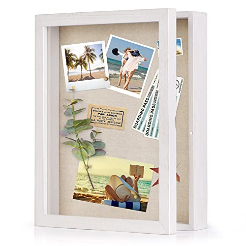Love-KANKEI Deep Shadow Box 11x14,Wood Frame,Large Memory Box,Rustic White - color: White, size: 11 x 14