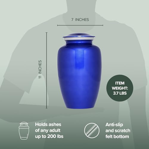Eternal Harmony Large Urn for Ashes, Adult Male & Female Cremation Vase for Human Ashes, Secure Seal & Velvet Bag, Funeral Vase for Men & Women Up to 200 lbs, 7x11” (Large, C Blue)
