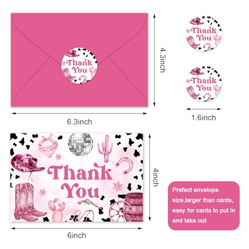 FYSUIMU 24 Pack Cowgirl Thank You Card Bulk Leopard Print Cowgirl Hat Boots Blank Note Cards with Envelopes Stickers Western Greeting Cards for Birthday Baby Shower - style: Cowgirl