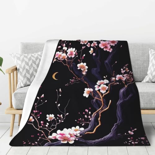 Japanese Cherry Blossoms Fleece Throw Blanket, Blankets for Couch 50"×60" - color: Japanese Cherry Blossoms
