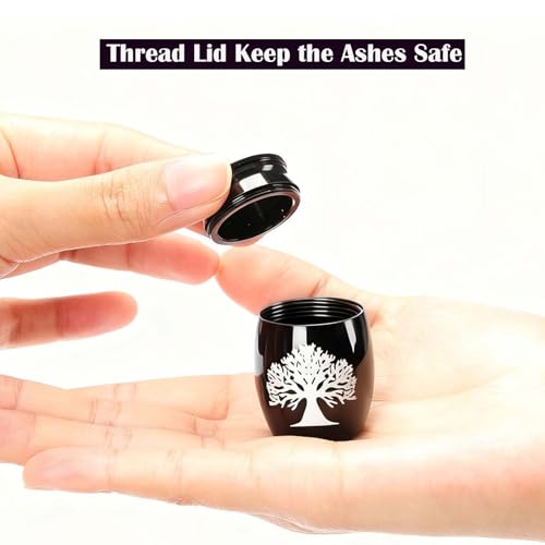 Small Urn for Human Ashes | Mini Urn, With Necklace, Heart Box, Memorial Gift - color: Black