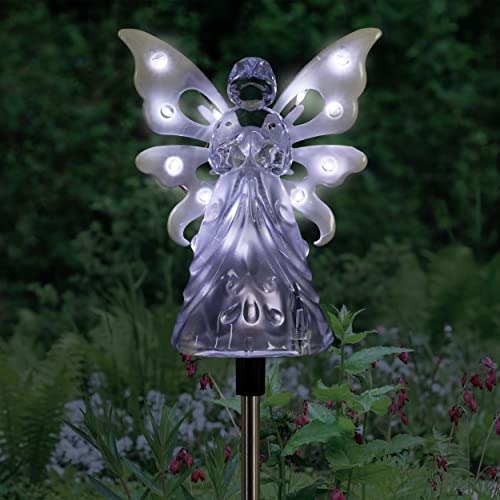 Exhart Garden Solar Lights, Decorative Angel Garden Stake, 12 LEDs, Cute Yard and Pathway Decor, White, 4 x 34 Inch - size: 4 x 34 Inch