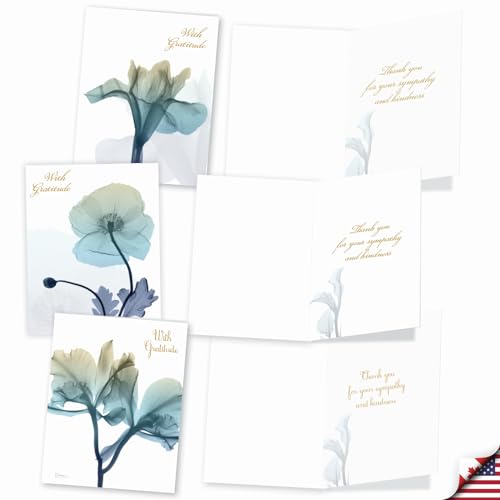 The Best Card Company - 10 Sympathy Thank You Cards (4 x 5.12 Inch) - Boxed Flower Condolence Gratitude - Blooming Expressions AM6221STG-B1x10 - style: Blooming Expressions - Assorted 10 Cards