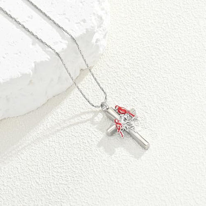 constantlife Cardinal Urn Necklace for Ashes Stainless Steel Red Blue Bird Pendant Cremation Keepsake Human Pet Memorial Jewelry for Women Men - color: Silver