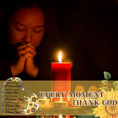 Christmas Bible Verses Decor Christian Gift for Woman Inspirational Quotes Prayer Room Happy Moment Praise God Acrylic Hearts Home Office Table Shelf (Sunflower), As Pictures Shown - style: Sunflower