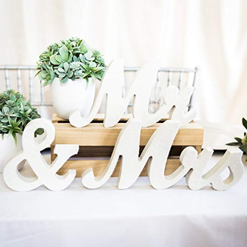 Mr & Mrs Signs Rustic Wooden Freestanding Letters for Photo Props, Anniversary & Wedding Shower Gift (White) - color: White