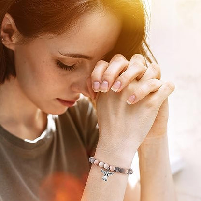 QWNHONEY Memorial Gifts for Loss of Loved Sympathy Remembrance In Memory of Mother Father Pet Bereavement Grief Pink Red Beads Bracelet with Angle Wings Jewelry Gifts for Women - style: Pink-Angel-You left me beautiful memorie